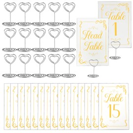 NIXNEHC Wedding reception white table number cards 1-15 with head tables number markers, Gold Reserved Table Signs for Restaurant seating, Events,Anniversary,Birthday Party