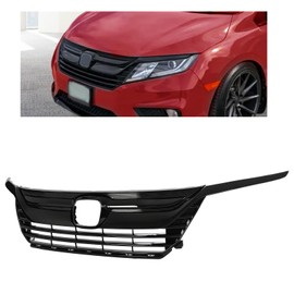 HECASA Front Grille+Headlight Eyelid Molding Compatible with 2018-2020 Honda Odyssey Bumper Grill Assembly Black Plastic Painted Replacement for HO1200232 71121THRA01