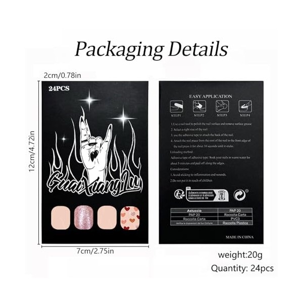 24Pcs Valentine's Day Press on Nails Short Square Fake Nails