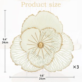 DILATATA 3 Pcs Metal Flower Wall Art Set 10 Inch Rustic Modern Floral Sculpture 3D Metal Flower Wall Hanging Accent for Indoor Living Room Bedroom Kitchen Bathroom Garden Patio Decor - White