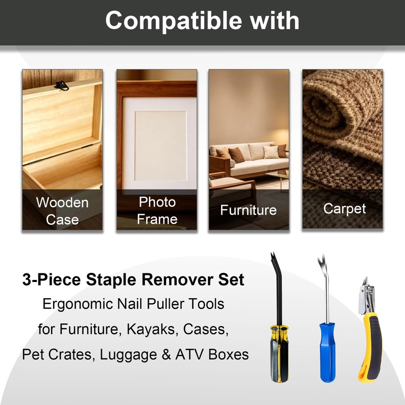 3Pcs Heavy Duty Upholstery and Construction Staple Remover with Tack