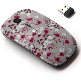 2.4G Wireless Mouse with Cute Pattern Design for All Laptops and Desktops with Nano Receiver - Flowers Leaves Floral