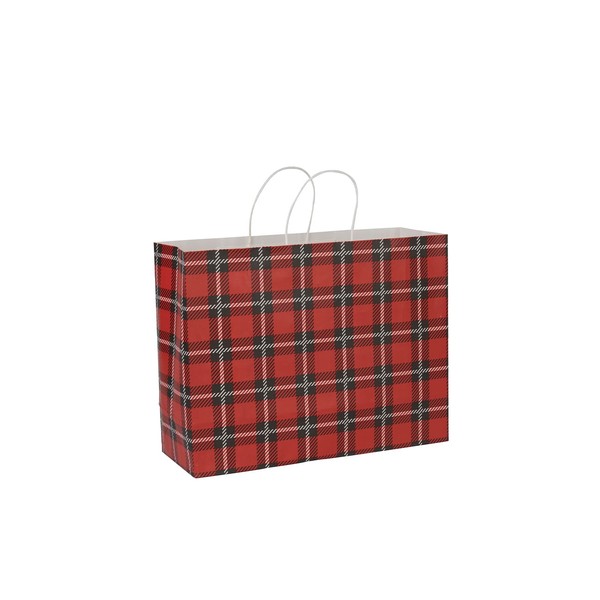SSWBasics Large - Holiday Red Plaid Paper Shopping Bags -