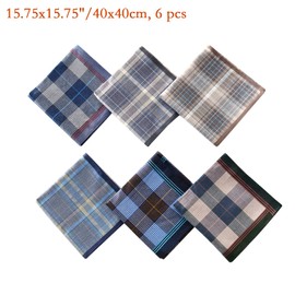 HOULIFE 100% Cotton Men's Stripe Soft Checkered Pattern Handkerchiefs Assorted Pocket Square Hankies 6/9 Pieces 38x38cm/15x15 (40x40cm-6pcs)