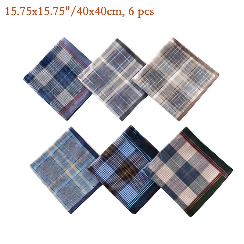 HOULIFE 100% Cotton Men's Stripe Soft Checkered Pattern Handkerchiefs Assorted