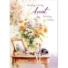 doodlecards Aunt Birthday Card Dressing Table Bouquet Medium Size with Plain Envelope