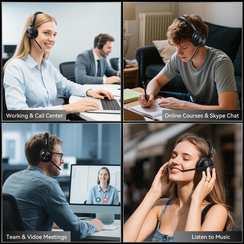 Wireless Headset with Mic for Work, Bluetooth Wireless Headset with