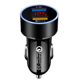AMAPC Car Charger, 2023, 2 USB Ports, Automatic Current Identification, 4.8A Current, Fast Charging, LED Digital Display, USB Car Charger, Voltage Measurement 12 - 24 V Compatible with Cars, Black