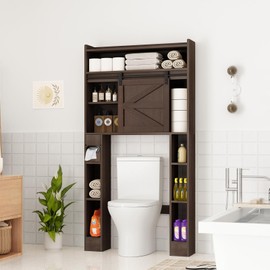 Nasonet Over The Toilet Storage Cabinet, 32.5''W Over Toilet Storage with Sliding Barn Door, Freestanding Over Toilet Storage Shelf, Bathroom Storage Cabinet Organizer, Espresso
