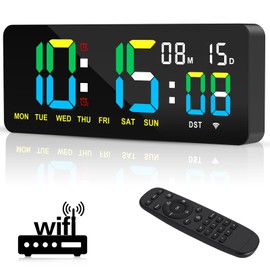 XREXS 12.2 Inch Digital Wall Clock WiFi Sync with Seconds & Remote Control