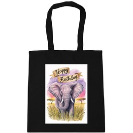 Hippowarehouse Happy Birthday cute elephant watercolour Tote Shopping Gym Beach Bag 42cm x38cm, 10 litres
