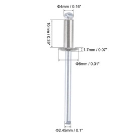 TA-VIGOR 50pcs 4mm x 10mm Blind Rivets, 304 Stainless Steel Pop Rivets with Flat Head, Open End Rivet for DIY and Outdoor Use, Rust Resistant Fixings