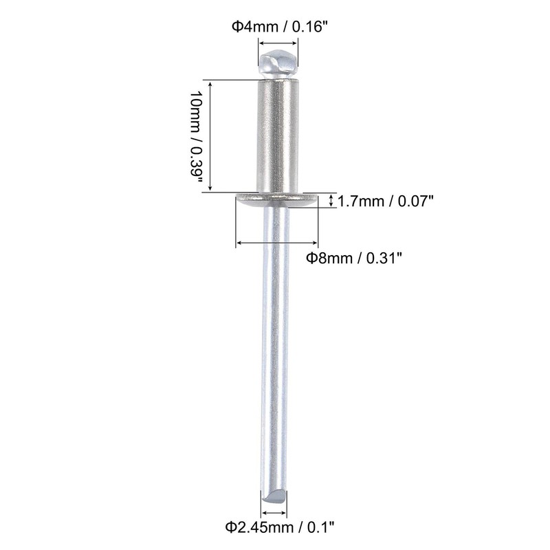 TA-VIGOR 50pcs 4mm x 10mm Blind Rivets, 304 Stainless Steel