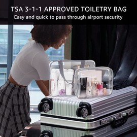 ROYBENS 3Pcs Crystal Clear PVC Travel Toiletry Bag Kit for Women Men, Waterproof Vinyl Packing Organizer Storage Bags with Zipper, Cosmetic Pouch Carry on Airport Airline Compliant Bag Handbag