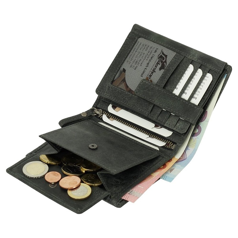 Luxury Leather Biker Wallet with Chain 10 cm Black, black,