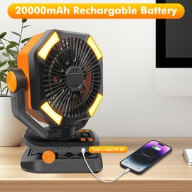 Dyienocs Portable Rechargeable Clip on Fan for Camping，7-inch Battery Operated Clip on, 20000mAh 78 Hours Work Time, Quiet, Strong Airflow, 5 Speeds Personal,Cordless Desk Fan with Remote