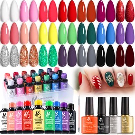 Lavender Violets Juego De 26 Esmaltes De Uñas En Gel Colores Rosa, Rojo, Gris Azul Y Verde Brillante Con 4 Frascos De Capa Superior Brillante Y Mate, 