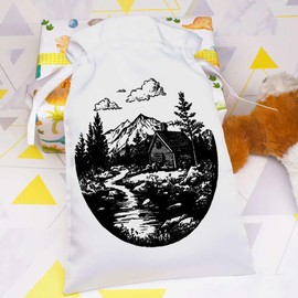 Azeeda 25cm 'Cabin in Mountain Landscape' Satin Drawstring Bag/Pouch (SB00109816)