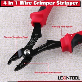 LEONTOOL 4 in 1 Multipurpose Electrician Pliers with Wire Cutter Crimping Tool Gripper Wire Stripper 7 Inch Compact Wire Stripper Wire Crimping Tool for Insulated and Non-Insulated Wire TPR Handle