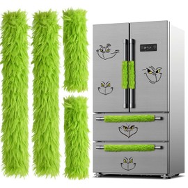 Pawliss 4 Pieces Christmas Refrigerator Handle Covers - Refrigerator Door Handle Cover with Faux Fur Plush Trim, Christmas Appliance Handle Covers for Kitchen Microwave Dishwasher