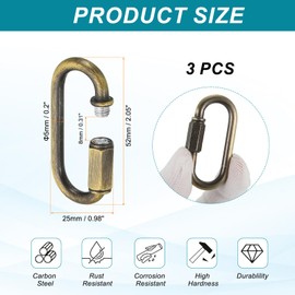 sourcing map Chain Connectors, 5mm Thick Quick Link Screw Lock Oval Clips for Chandelier Pendant Lights, Bronze, Pack of 3