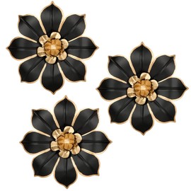 Arborus Pack of 3 Metal Wall Sculptures Wall Decoration 25 cm Black Flowers Metal Pictures Round Wall Plate Wall Ornament Metal Decoration Wall Modern Decoration Dining Room Living Room Bedroom Hallway Kitchen Decoration