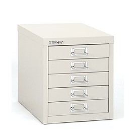 Bisley 5-Drawer Steel MultiDrawer Cabinet - Traffic White, Chrome Pull Handles with Label Holders, Powder-Coated Steel, Removable Drawers, Desktop Storage, Labels Included