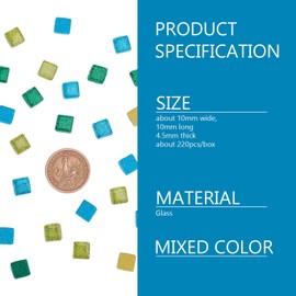 GORGECRAFT 220 Pieces Mosaic Tiles Glass Glitter Mosaic Square Shape Stained Glass Pieces for DIY Crafts Kitchen Shower (Blue-Green Mix, 10 X 10mm)