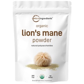 Micro Ingredients Organic Lion’s Mane Mushroom Powder, 8oz | Pure Fruiting Body Superfood | Supports Brain, Focus, Energy & Immune Health | Great for Smoothies & Coffee | Filler Free, Vegan, Non-GMO