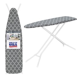 Ironing Board Full Size; Made in USA by Seymour Home Products (Grey Lattice). Includes Cover & Pad | Steel Frame, 4 Heavy Duty Legs for Extra Support | Diamond Cut Steel Mesh Top; Advanced Steam Flow