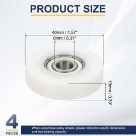 MECCANIXITY Roller Idler Bearing Pulley, 8 x 40 x 10mm Plastic Sliding Conveyor Nylon Wheel Track Wheel for Furniture Hardware Accessories Mobile Door White, Pack of 4