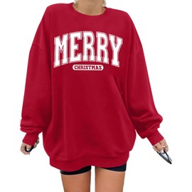Christmas Sweatshirts for Women Merry and Bright Sweatshirt Merry Christmas Letter Print Shirt Holiday Crewneck Pullover Tops