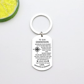 HULALA To Our Grandson Keyring Key Ring Gifts From Grandparents For Men Boys Birthday Christmas Keychain Silver