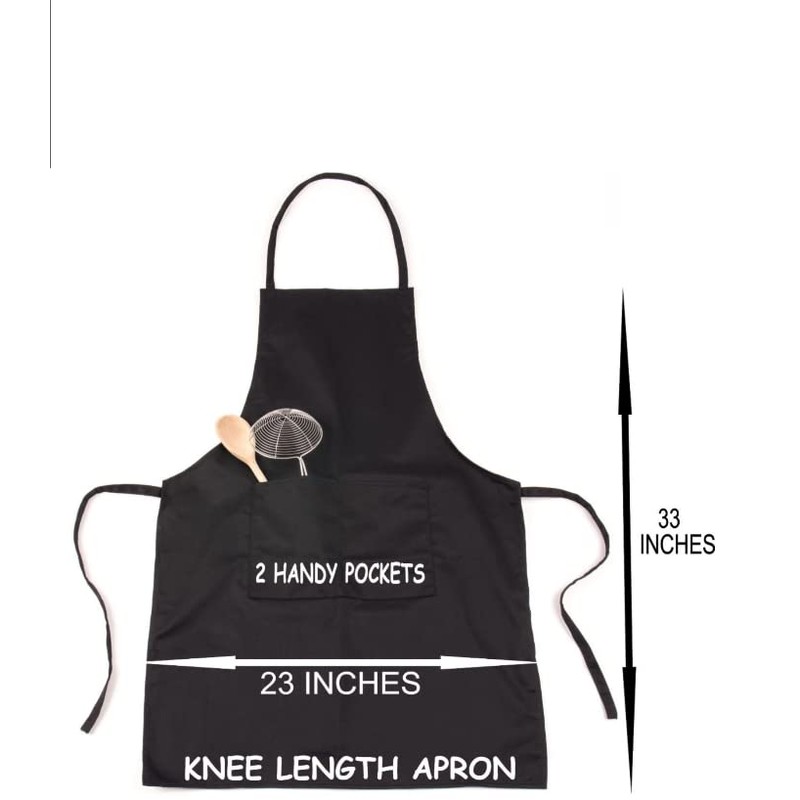 BILMASEE GRILLFATHER Baking Black Aprons for Men Chef Cooking Apron