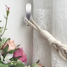 BSTKEY Set of 4 Aluminum Alloy Curtain Hooks, Decorative Wall Mounted Window Curtain Drapery Tiebacks Holdbacks, Curtain Holder with Screws, Silver