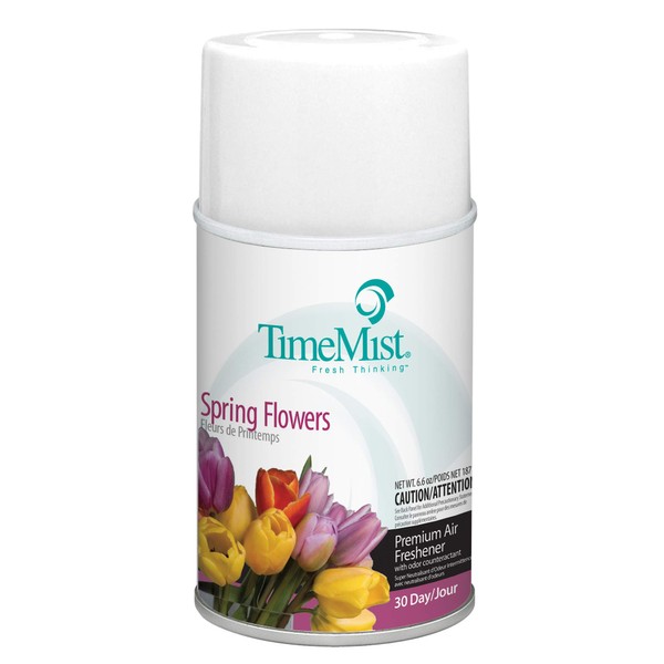 TimeMist Metered Automatic Aerosol Dispenser Refill, Spring Flowers - 5.3 Ounce (Case of 12) 1042712 - Air Freshener Refills Last 30 Days and Neutralizes Tough Odors