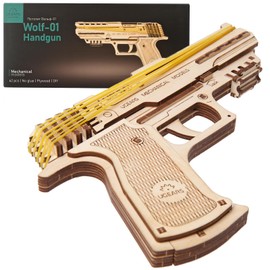 Ugears 70047 Wolf-01 Rubber Band Pistol Wooden Model Kit Safe and Environmentally Friendly Wooden Model Kit One Size