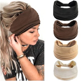 Pack of 4 wide women's headbands, fashionable headbands, non-slip, elastic hair bands, knotted headbands, yoga, running, gym, sports, sweat-absorbing headbands