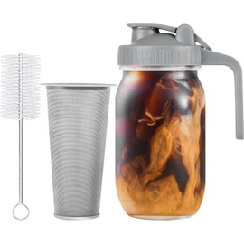 OneDream Cold Brew Coffee Maker - 32oz Grey Stainless Steel Filter Cold Brew Mason Jar, No Leaks Cold Brew Mason Jar Coffee Maker, Easy to Clean Cold Coffee Maker