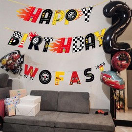 Two Fast Race Car Happy Birthday Banner 2nd Birthday Party Decoration Happy Birthday Racing Car Bunting Banner For Racing Car Themed Kids Boy Girl 2 Two Years Old Happy 2nd Birthday Party Supplies