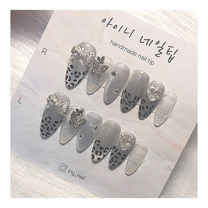 [In storeSuper special discount]Silver leopard leather high-quality mood handmade nail
