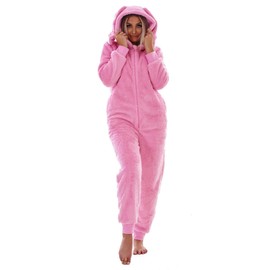 Keanu Womens Thick Snuggle Hooded Onesie - Luxury Warm Fleece Novelty Onesie with Long Bunny Ears - Sizes 8-20 (Pink, 8-10)