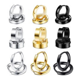 Kakonia 6 Pairs 316L Stainless Steel Earrings Men's Silver Black Gold Earrings for Women Men Hoop Earrings Set Allergy Free Stud Earrings, Stainless Steel Silver, ?