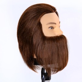 Male Mannequin Head 100% Human Hair Mannequin Head Cosmetology Mannequin Head with Stand Mannequin Head Human Hair Doll Head (Brown with beard)