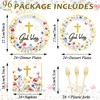96PCS God Bless Baptism Party Plates And Napkins, Wildflower Christening