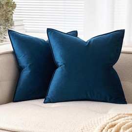 EMEMA Velvet Cushion Cover, 40 x 40 cm, Decorative Sofa Cushion, Decorative Cushion, Wrapped Edge, Set of 2 Cushion Covers, Decorative Cushion Cover for Sofa, Living Room, Bedroom, Dark Blue