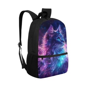 Showudesigns Cat School Backpack for Girls Age 10-11 Boys Book Bags Secondary Elementary School Bag Galaxy Kids Backpacks With Side Pockets Pack To School Teens Satchel Purple