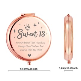 Aievlinkr Sweet 13th Birthday Gifts for Girls，Rose Gold Compact Mirror for 13th Birthday Girls, 13th Birthday Gift Ideas,Inspirational Gifts for 13 Years Old Girl for Graduation Christmas Unique Gifts