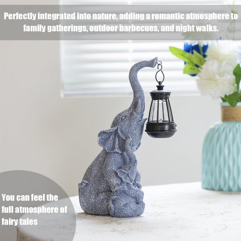 Elephant Solar Lantern,Waterproof Night Light, Lawn Landscape Light,Unique Garden Lamp,Resin