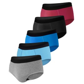 BEENIUBEE Men's Incontinence Underwear - Washable & Reusable Leakproof High Absorbent, Cotton, Briefs, 150ML 5 Pack (Multicolor01, X-Large)